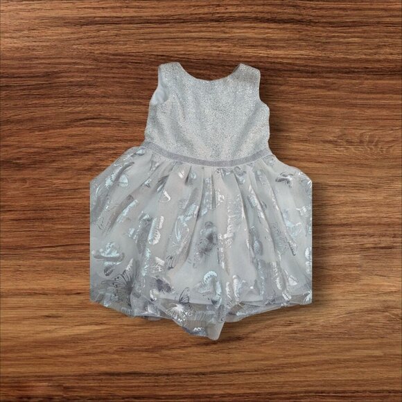 The Childrens Place 4T Silver Glitter Butterfly Tulle Party Dress  gray - Picture 1 of 12